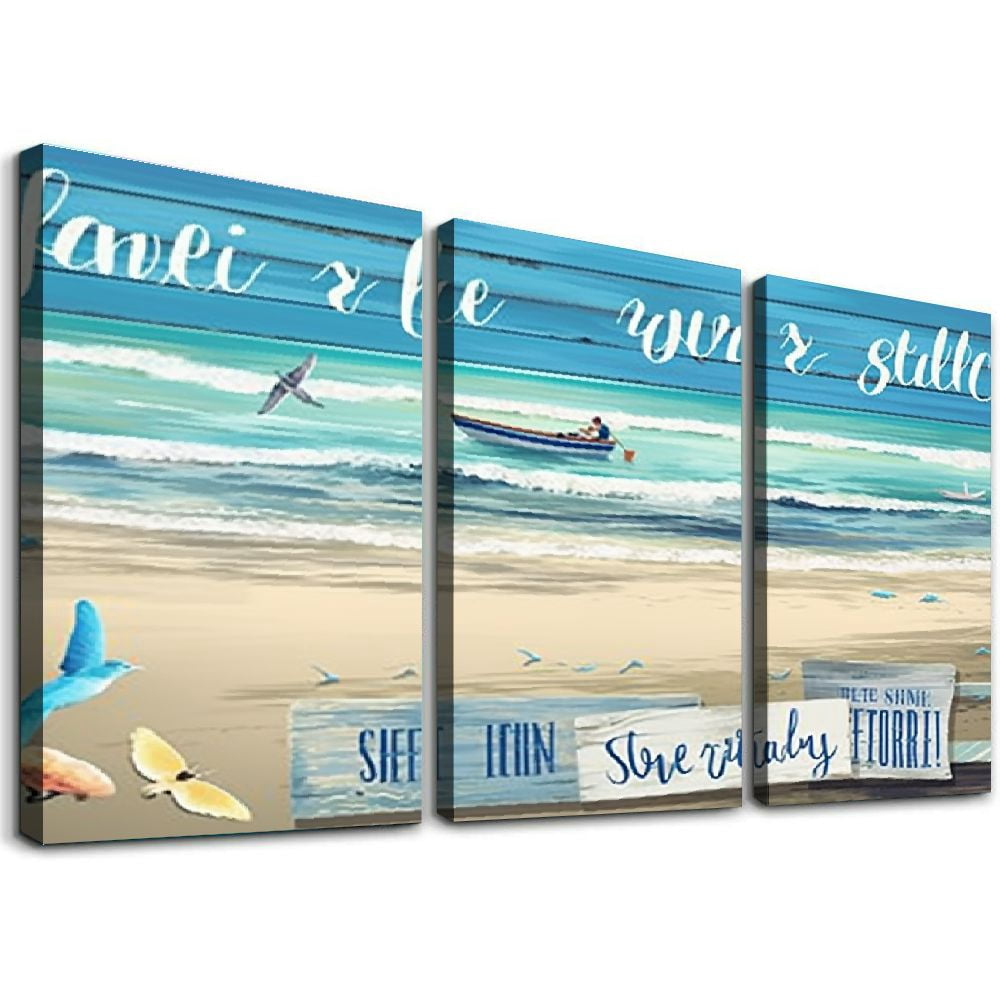 ONETECH Sea Turtle Bathroom Decor Wall Art Beach Themed Ocean Teal ...