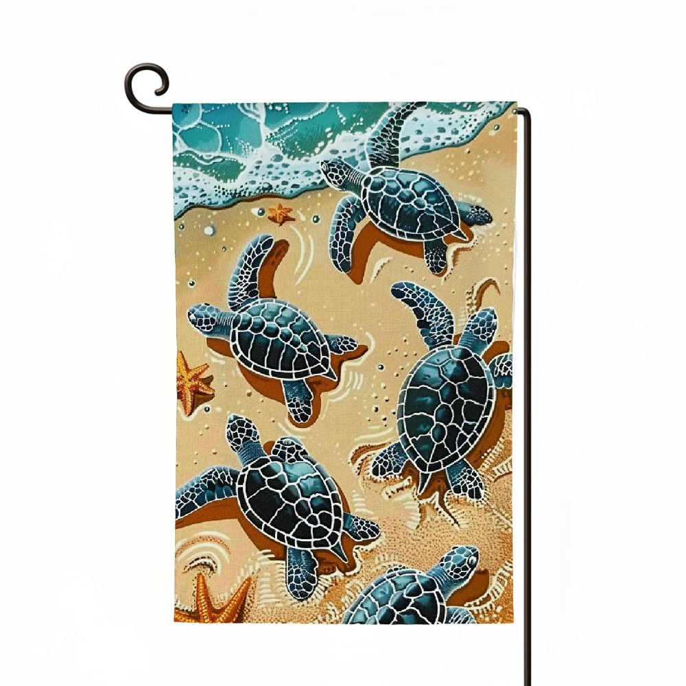ONETECH Sea Turtles Starfish Beach Garden Flag 12x18in Burlap Yard ...