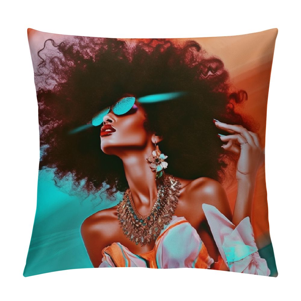 Sexy African American Woman Throw Pillow Cover Fashion Black