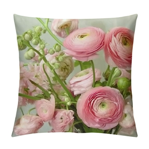 ONETECH  Shabby Chic Throw Pillow Covers, Floral Decorative Cushion Flower Pillow Cases Pink Rose Pillow Cases for for Summer Spring Wedding