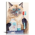 thumbnail image 1 of ONETECH Siamese Cat Brushing Teeth Painting Wall Poster Watercolor Art Photo Print Pet Drawing Bathroom Gig Funny Bath Room Tub Washroom,, 1 of 4