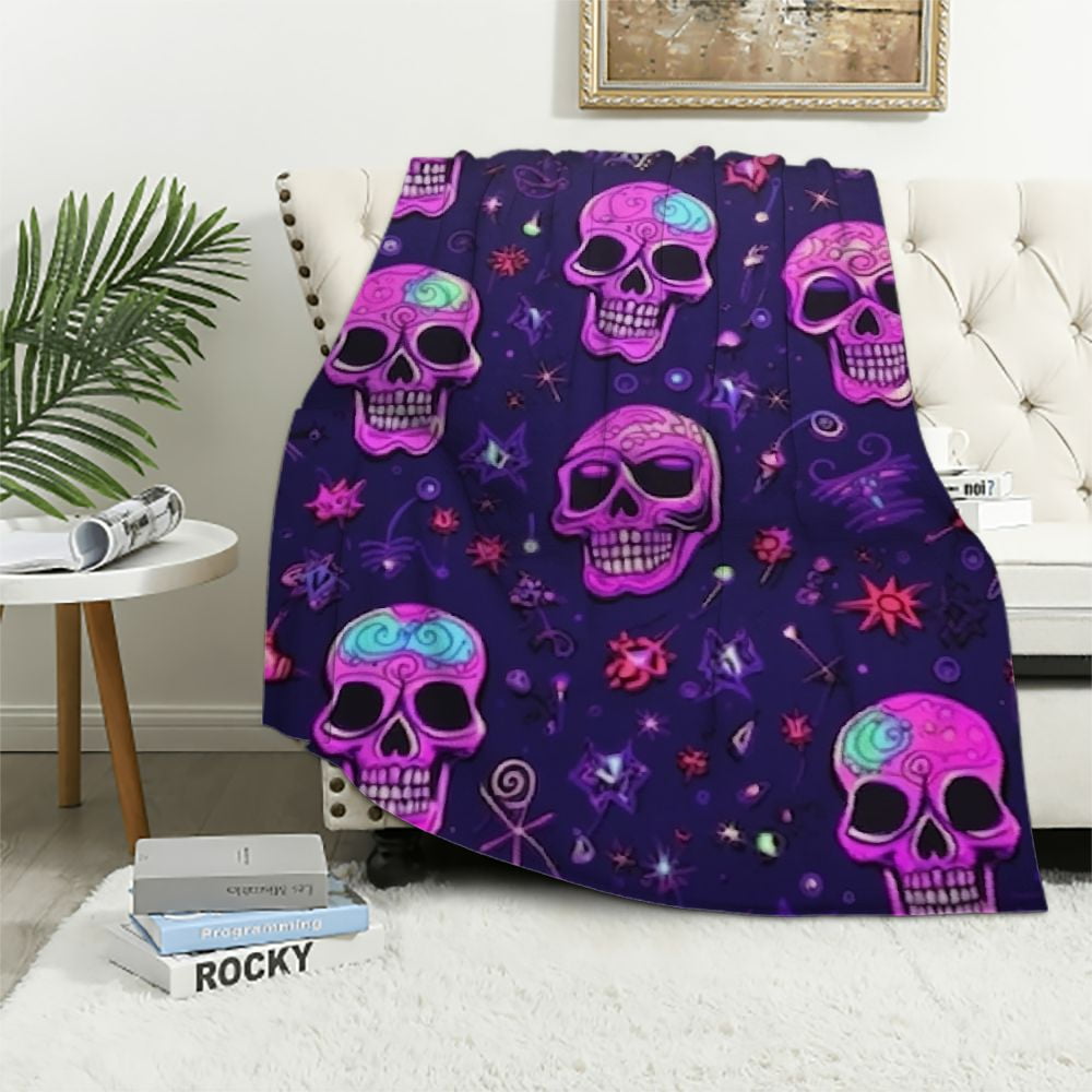 Skull Blanket Skull Throw Blankets Gifts for Men Women Neon