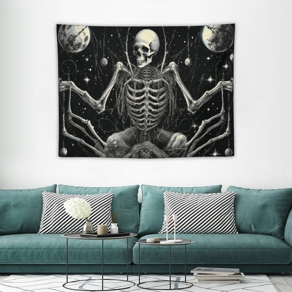 ONETECH Skull Tapestry Skeleton Tapestry Hippie Eyes Tapestries Black and White Tapestry Cool Gothic Spider Tapestry for Bedroom Wall Hanging for Home