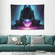 ONETECH  Skull Wizard Tapestry UV Reactive Galaxy Space Tapestries Gothic Skeleton Witch Tapestry Trippy Planet Tapestry Aesthetic Purple Tapestry for bedroom