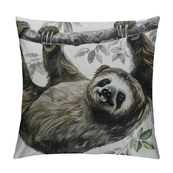 ONETECH Sloth Throw Pillow Cover Cute Baby Sloth Aloha Animal Hanging on Tree Decorative Square Pillow Case Pillowcase Home Decor for Sofa Bedroom