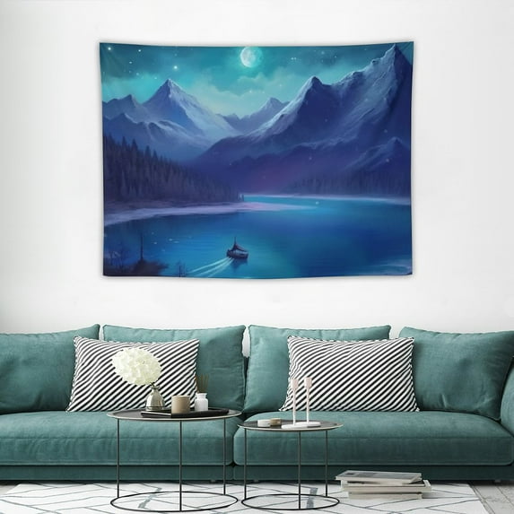 FUMJ Snow Mountain Lake Landscape Colorado Winter Tapestry for Bedroom, Nature Blue Wall Tapestry Hanging for Living Room Home Decoration