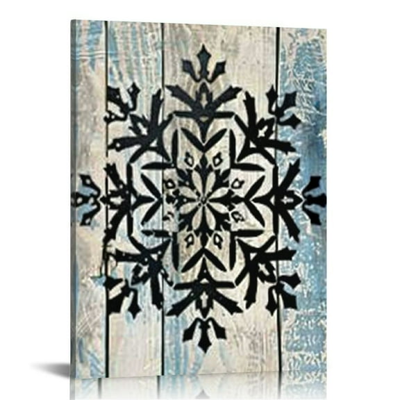 ONETECH Snowflake Canvas Wall Art Let It Snow Sign Painting Pictures Rustic Blue Winter Scene Prints Artwork for Living Room Bedroom Wall Decor Ready to Hang 12x16 in