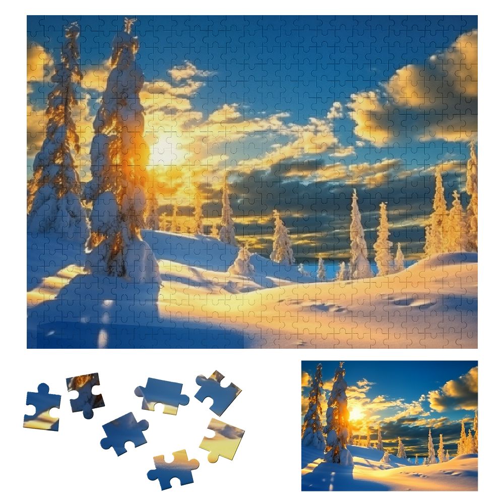 Snowy Hill Trees Clouds Wooden Jigsaw Puzzle Challenging