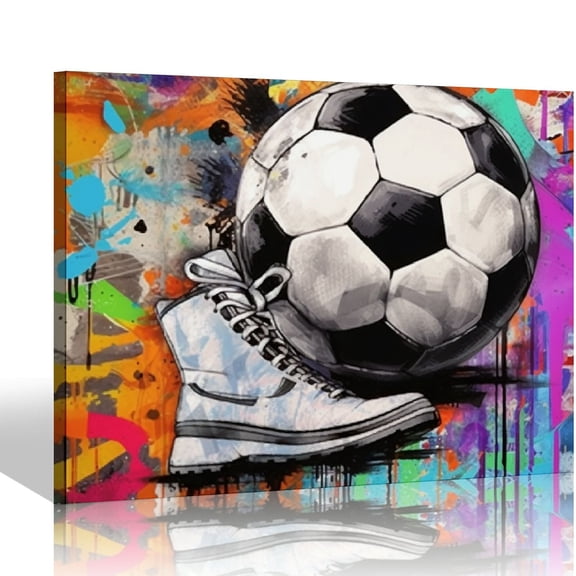 ONETECH Sports Canvas Wall Art Colorful Soccer Baseball Painting Pictures Sports Theme Artwork Framed for Boys Room 20x16in