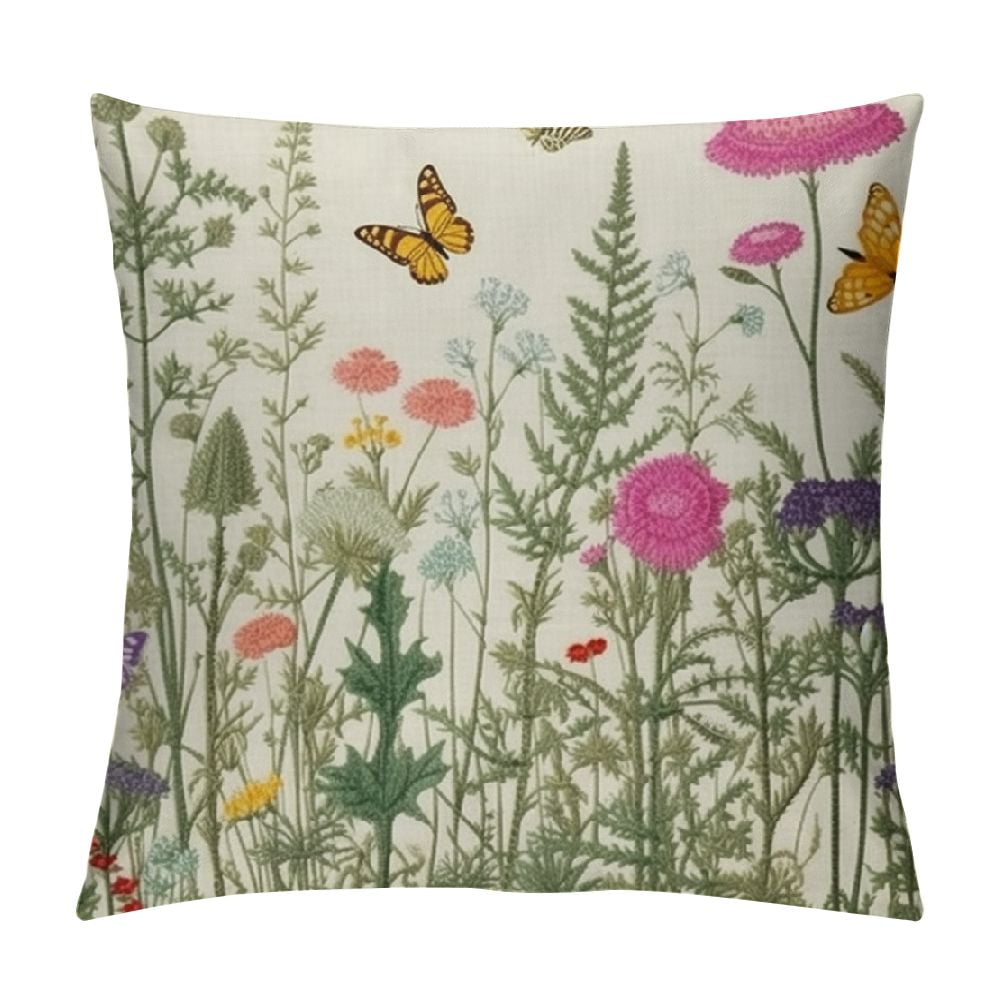 Spring Floral Pillow Covers Wildflower Sage Green Flowers