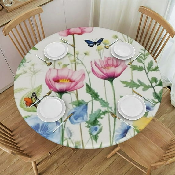 FUMJ Spring Floral Tablecloth,Pink Purple Blue Flower Butterfly Disposable Table Cover for Home Decor Summer Spring Picnic Dining Holiday Weeding Birthday Tea Party Decorations,