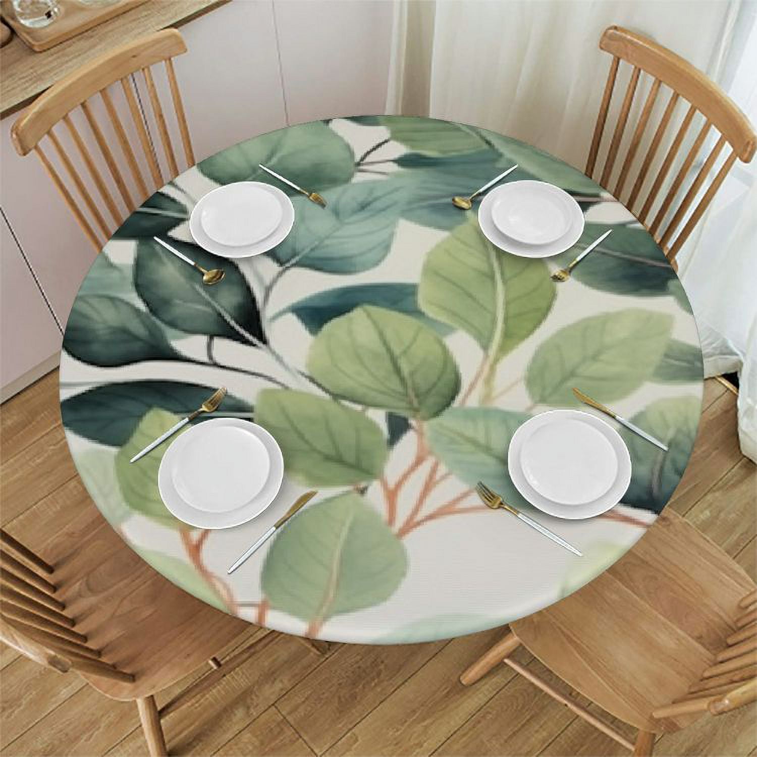 Spring Leaves Flower Eucalyptus Leaves Green Round Tablecloth