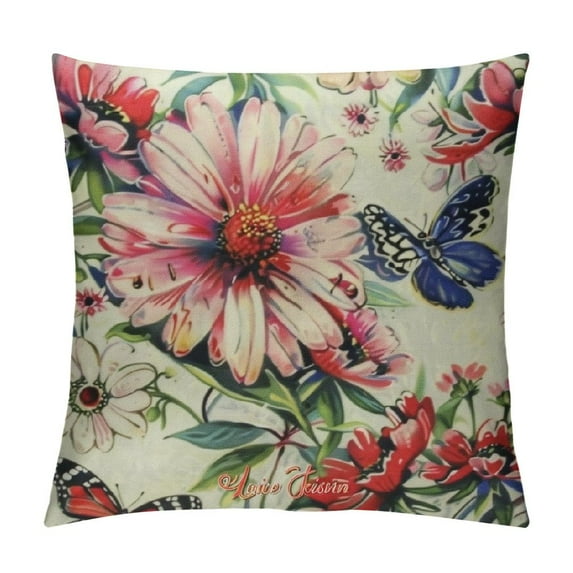 ONETECH Spring Outdoor Throw Pillow Covers Decorative Cushion Cases for Patio Bench Couch Sofa Home Garden Decor,Butterfly Flower Floral Ladybug Lavender