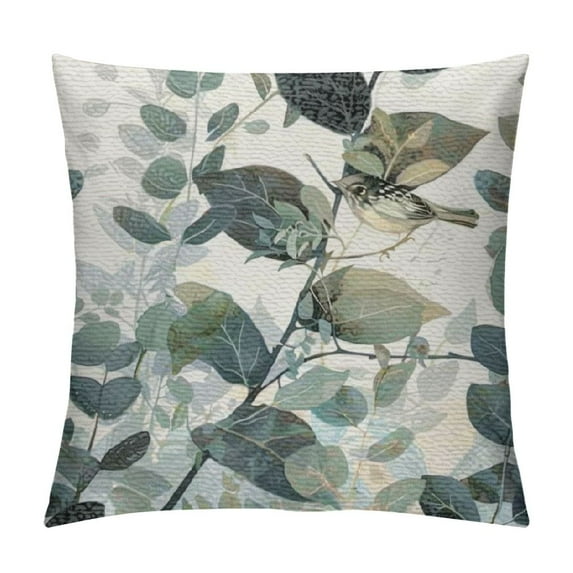 FUMJ Spring Sage Green Pillow Covers,Watercolor Eucalyptus Branches Blue Green Square Cushion Pillowscase for Bedroom Home Sofa Decoration Seafoam Leaf Print Throw Pillow