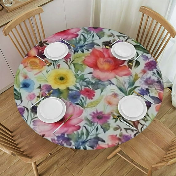 ONETECH  Spring Summer Floral Round Tablecloth Flower Table Clothes Multicolor Rustic Reusable Circle Table Cover for Picnic Party Dining Room Home Indoor Outdoor Decor