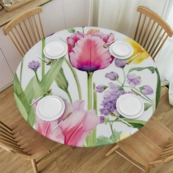 ONETECH Spring Summer Lavender Tulip Tablecloth, Blooming Floral Disposable Table Cloth, Watercolor Seasonal Holiday Table Cover for Easter Picnic Spring Summer Party Decorations,