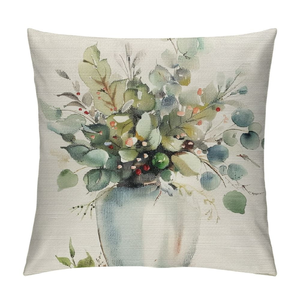 Spring Summer Leaf Pillow Covers Watercolor Eucalyptus Leaves