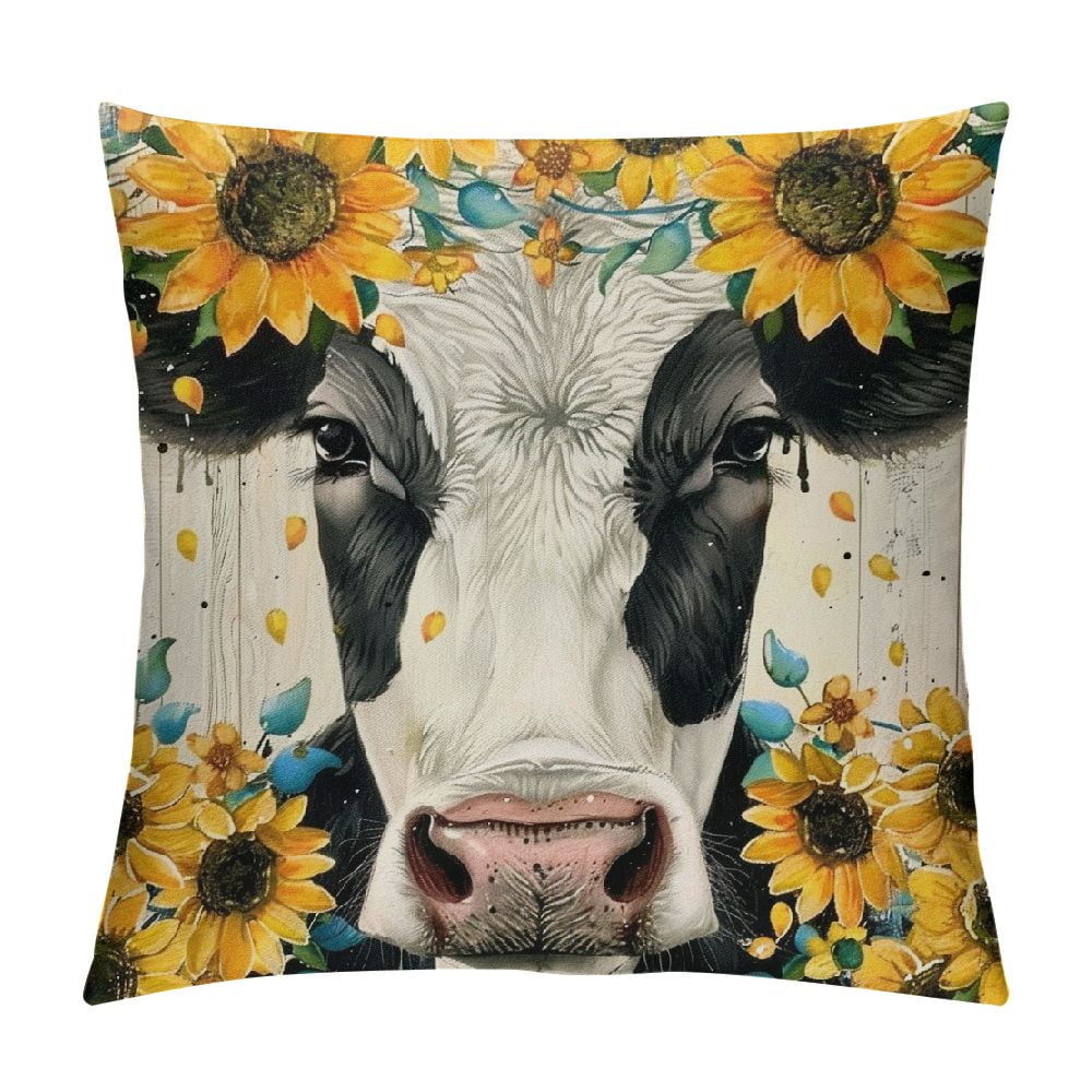 Spring Summer Sunflower Throw Pillow Cover,Yellow Flowers Pillow case Farmhouse Black