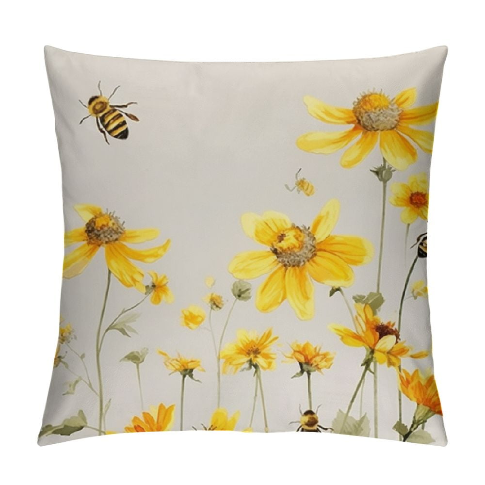 Spring Summer Throw Pillow Covers Yellow Flowers Coreopsis Bee Decorative Pillow Cases