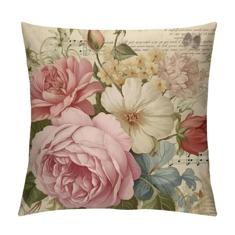 FUMJ Square Decorative Throw Pillow Case Cushion Cover Vintage Shabby Chic Pink Rose Floral Soft Pillowcase Walmart