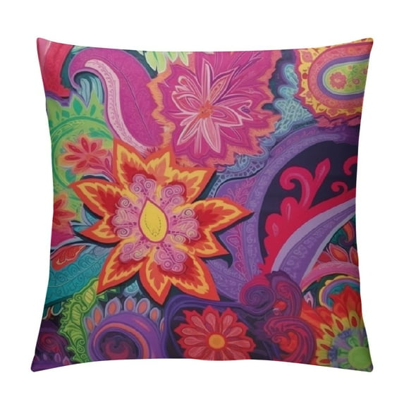 ONETECH Square Throw Pillow Covers Colorful Mandala Flowers Pillow Cases Decorative for Home Bedroom Sofa Watercolor Nature Floral Interlaced Petals Painting Pillowcases Standard