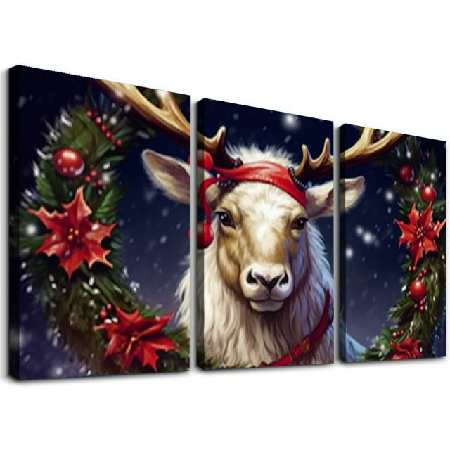 Square Wall Art Paintings Canvas Christmas Reindeer Giclee