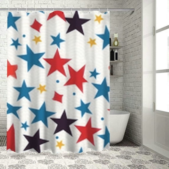 ONETECH Star Pattern Shower Curtain Set with Hooks - Home Bathtubs Bathroom Curtain Decoration - Multiple Sizes - 100% Polyester Fiber 69x72