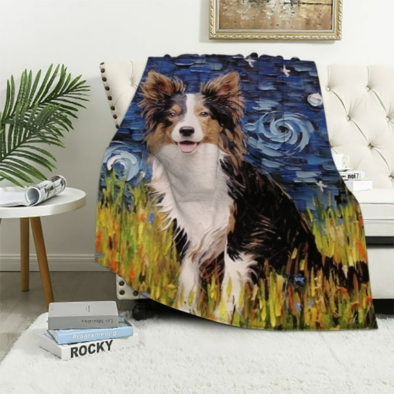 ONETECH Starry Night Border Collie Throw Blanket Super Soft Plush Throw Blanket,