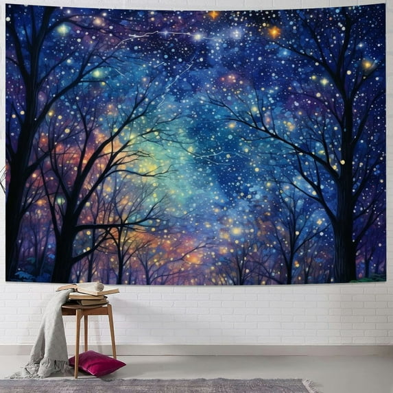 ONETECH Stars Trees Night Sky Tapestry for Bedroom Living Room Dorm Decoration 40x60inch