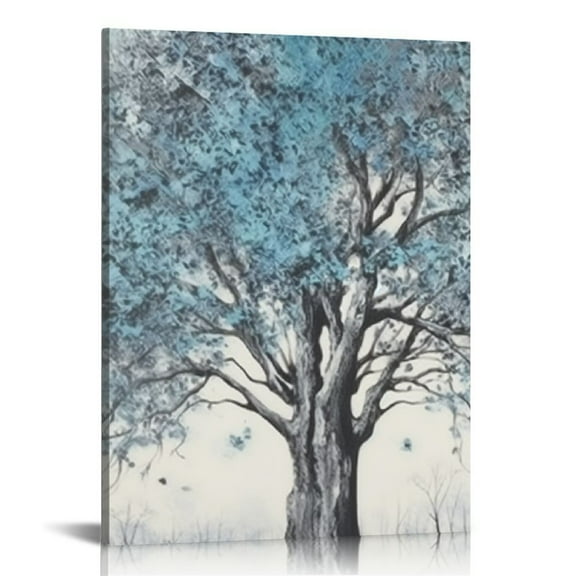 ONETECH Studio Abstract Tree Canvas Wall Art:Navy Natural Scenery Prints Silver Blue Blooming Plant Painting Teal Modern Landscape Forest Picture Contemporary Artwork for Bedroom