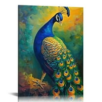 ONETECH Style Elegant Peacock Canvas Wall Art Pictures Wall Decor Peacocks Feather Print  Modern Decoration Artwork for Bathroom Living Room Bedroom Office