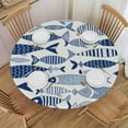 thumbnail image 1 of ONETECH  Summer Fish Geometric Round Tablecloth Blue Nautical Beach Table Cloth Tropical Outdoor Table Clothes Reusable Circle Table Cover for Picnic Party Dining Room Home Decor, 1 of 7