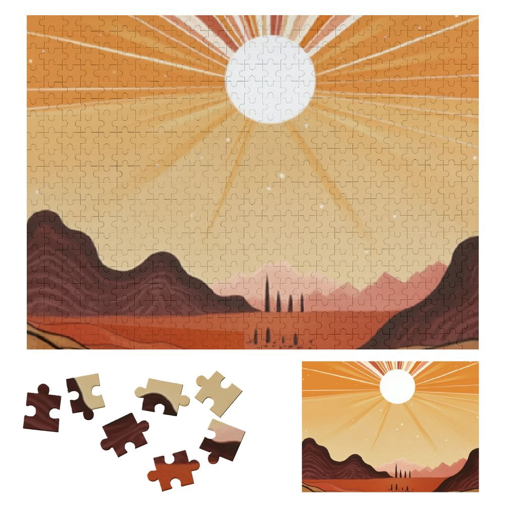 ONETECH Sun, Mountain, Art Deco Painting Wooden Jigsaw Puzzle for ...