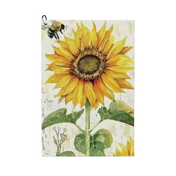 ONETECH Sunflower Bees Watercolor Painting Golf Towel 24x16in Golf Gift for Men 1PC