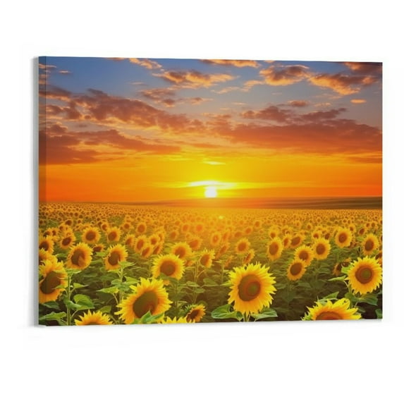 ONETECH Sunflower Canvas Wall Art Sunrise in Field Landscape Picture Painting Print Modern Living Room Decor,Framed Ready to Hang