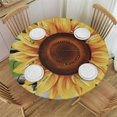 thumbnail image 1 of ONETECH  Sunflower On Board Rustic Yellow Summer Fall Live Laugh Love Round Fitted Table Cover Elastic Edge Circle Tablecloth for Outdoor Dining Party Holiday Fits Table Diameter, 1 of 7