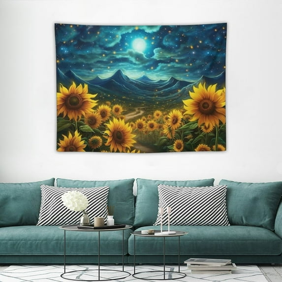 ONETECH Sunflower Tapestry Galaxy Space Tapestry Fall Yellow Floral Plants Tapestry Starry Sky Mountain Nature Tapestry Wall Hanging for Living Room