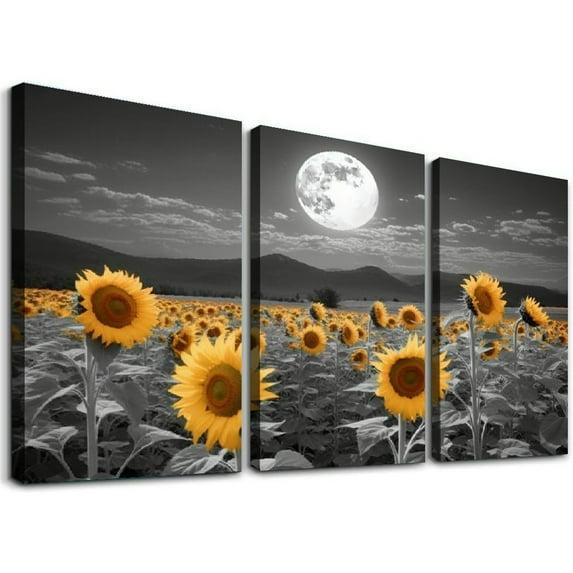 ONETECH Sunflower Wall Art Sunflower Kitchen Decor Canvas Wall Art Bathroom Decor Bedroom Ocean Decor Beach Wall Decor Beach Wall Art large Painting Canvas Prints for Living Room 12''x16''X3 Panels