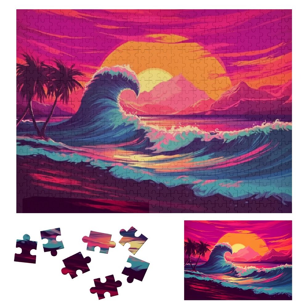 ONETECH Sunset Wave Palm Tree Wooden Jigsaw Puzzle for Adults and Kids ...