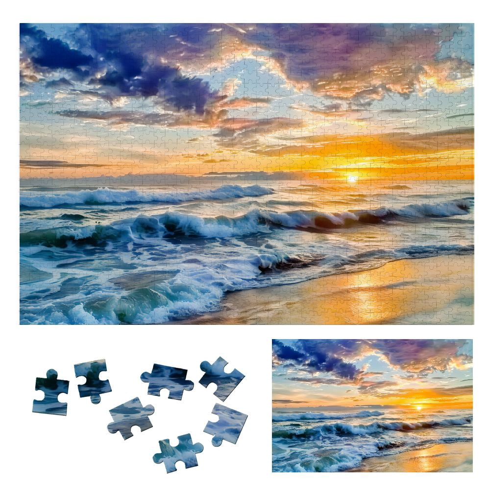 ONETECH Sunset Waves Impressionist Painting Wooden Puzzle for Adults ...