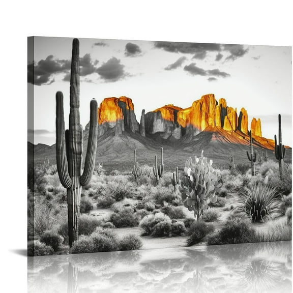 ONETECH Superstition Mountains Sunset Wall Art Arizona Western Desert Cactus Landscape Paintings Canvas Art Print Nature Pictures for Home Wall Decoration Ready to Hang