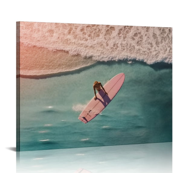 ONETECH Surfer Girl Canvas Wall Art Preppy Beach Surfboard Room Decor Poster Newspaper Summer Beachy Surfing Print Painting Coastal Cowgirl Aesthetic Dorm 16x12in