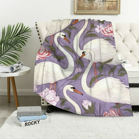 ONETECH Swan Pattern Blanket Soft Cozy Flannel Blanket Throw Blanket for Women Bed Couch Sofa Chair Travel