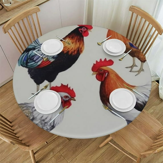 ONETECH Tablecloth Round Tablecloths Watercolor Roosters hens Chicken for Circular Table Cover Washable Polyester for Buffet Table Parties Holiday Dinner Wedding
