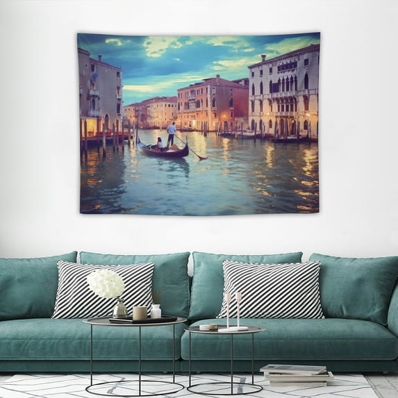ONETECH Tapestry Blue Evening From Italy Venice Landscape Italian Sunset Night Venezia City Europe Boat Hanging Tapestries Wall Hanging Decor for Bedroom Livingroom Dorm