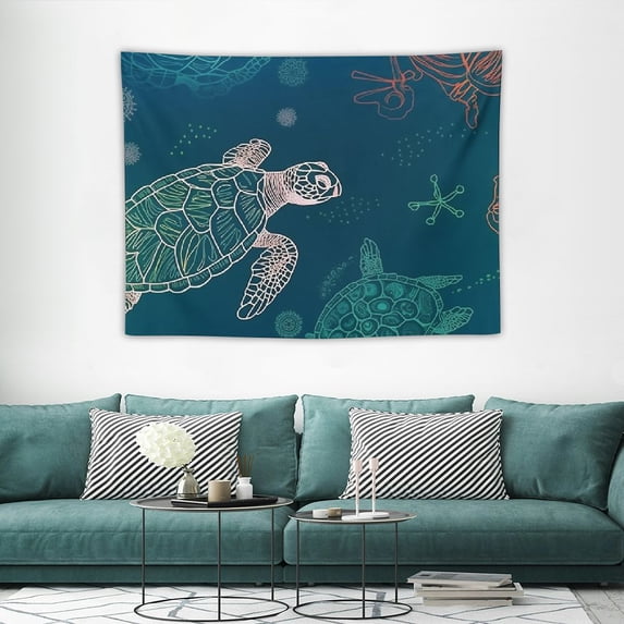 ONETECH Tapestry Reef Scallop Boundless Blue Summer Ocean Bottom Clam Underwater Pattern Various Shell Nautical Wall Tapestry Wall Decor Blanket for Bedroom Home Dorm
