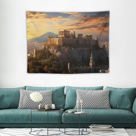 ONETECH Tapestry Wall Hanging Architecture Skyline History Acropolis Athens Greece Destinations Parthenon with During Landmarks Wall Art for Living Room Bedroom Home Decor