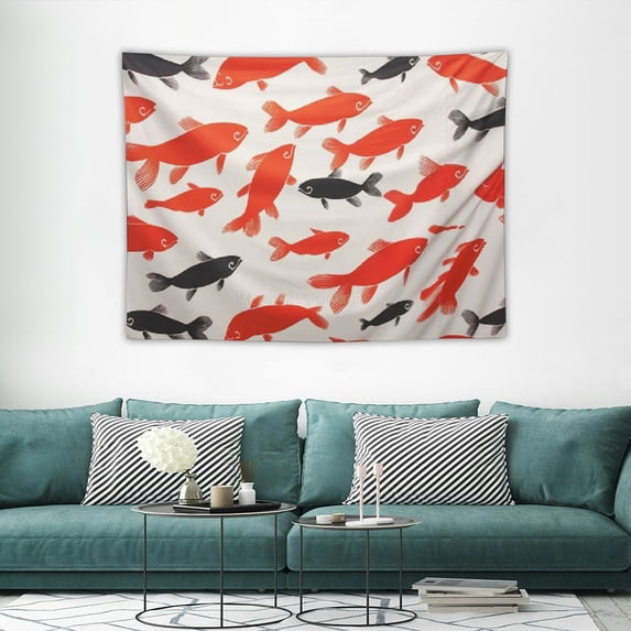 ONETECH Tapestry Wall Hanging Red Carp Koi Fishes Tapestries Aesthetic White Background Tapestry for Bedroom Living Room College Dorm Boys Girls Room Art Wall Decor Decorative Backdrop