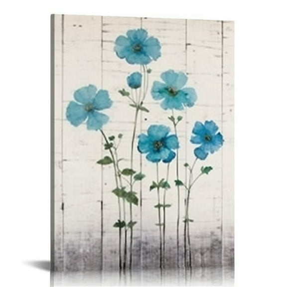 ONETECH  Teal Bathroom Decor Wall Art Turquoise Pictures for Farmhouse Living Room Bedroom Wall Decor, Blue Grey Flower Canvas Prints