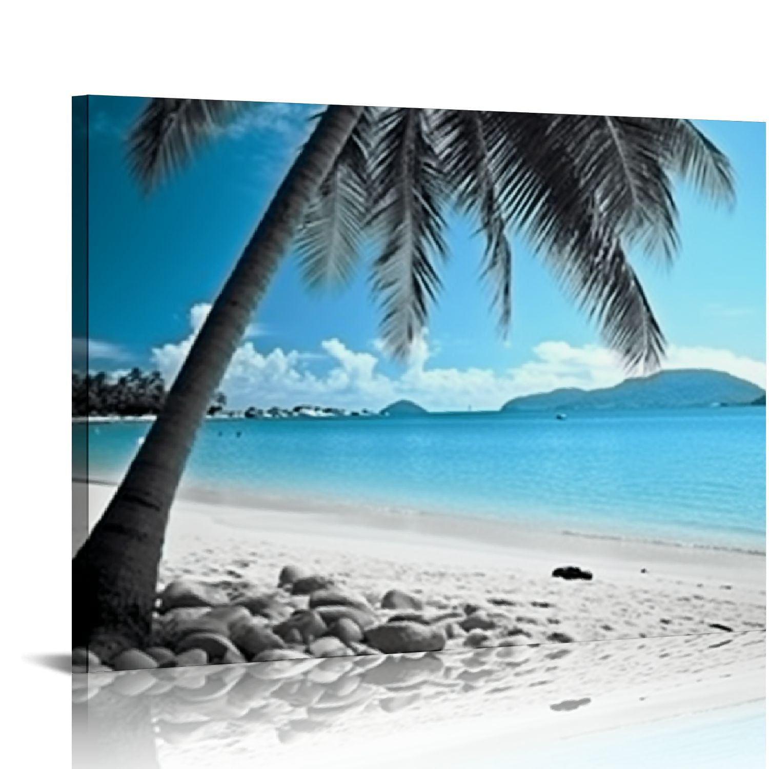 ONETECH Teal Blue Canvas Wall Art Black White Hawaii Beach Pictures ...